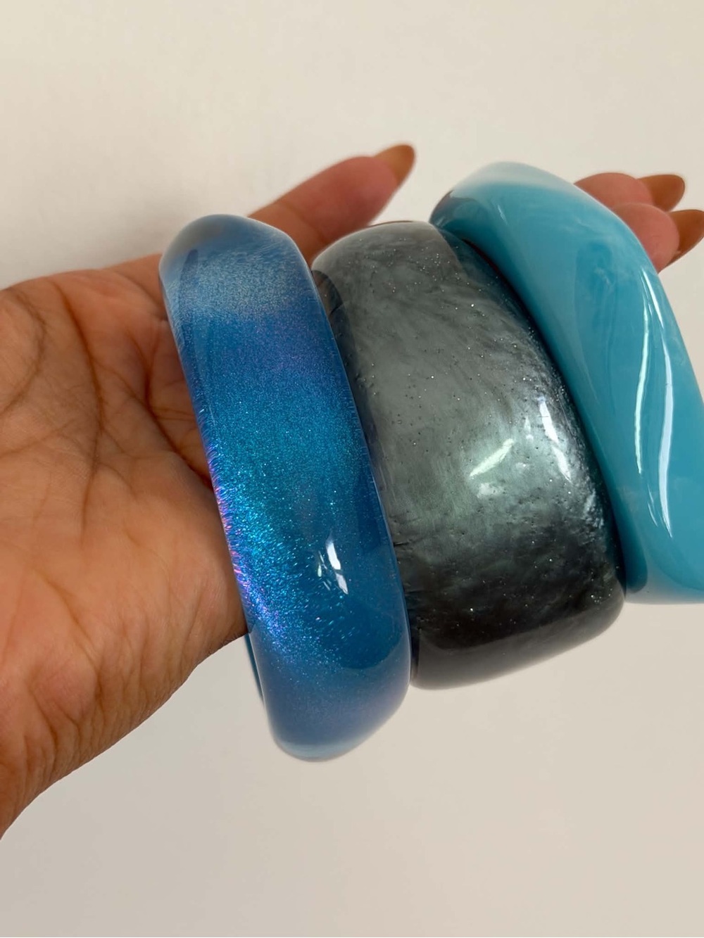 Blue and Gray Resin Bangle Bracelet Set - Women Accessories